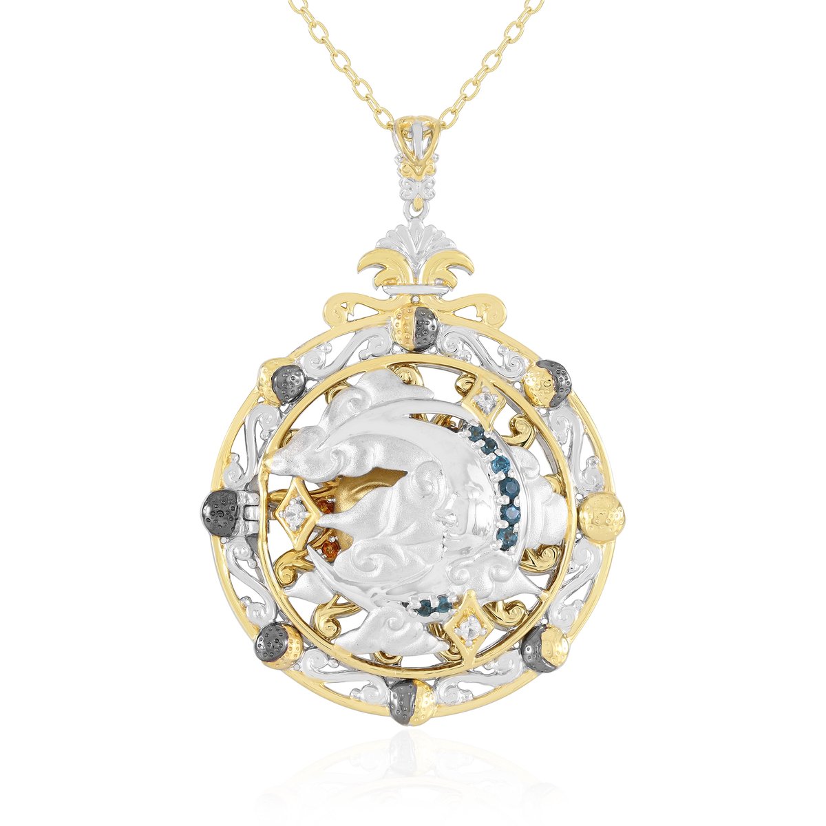 Cavill - Zilveren ketting 925 Sterling Zilver - London Blauwe Topaas 0,478 ct Rond Prong - Citrien & Zirkonia - Elegante Avondketting Dames