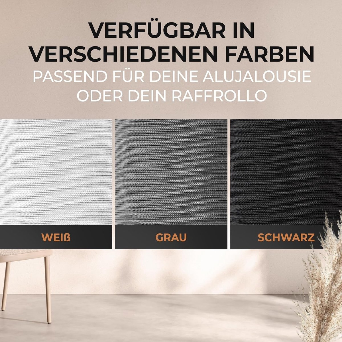 Trekkoord voor Aluminium Jaloezieën - Grijs - 10 meter - Robuust 100% Polyester - Voor Jaloezieën