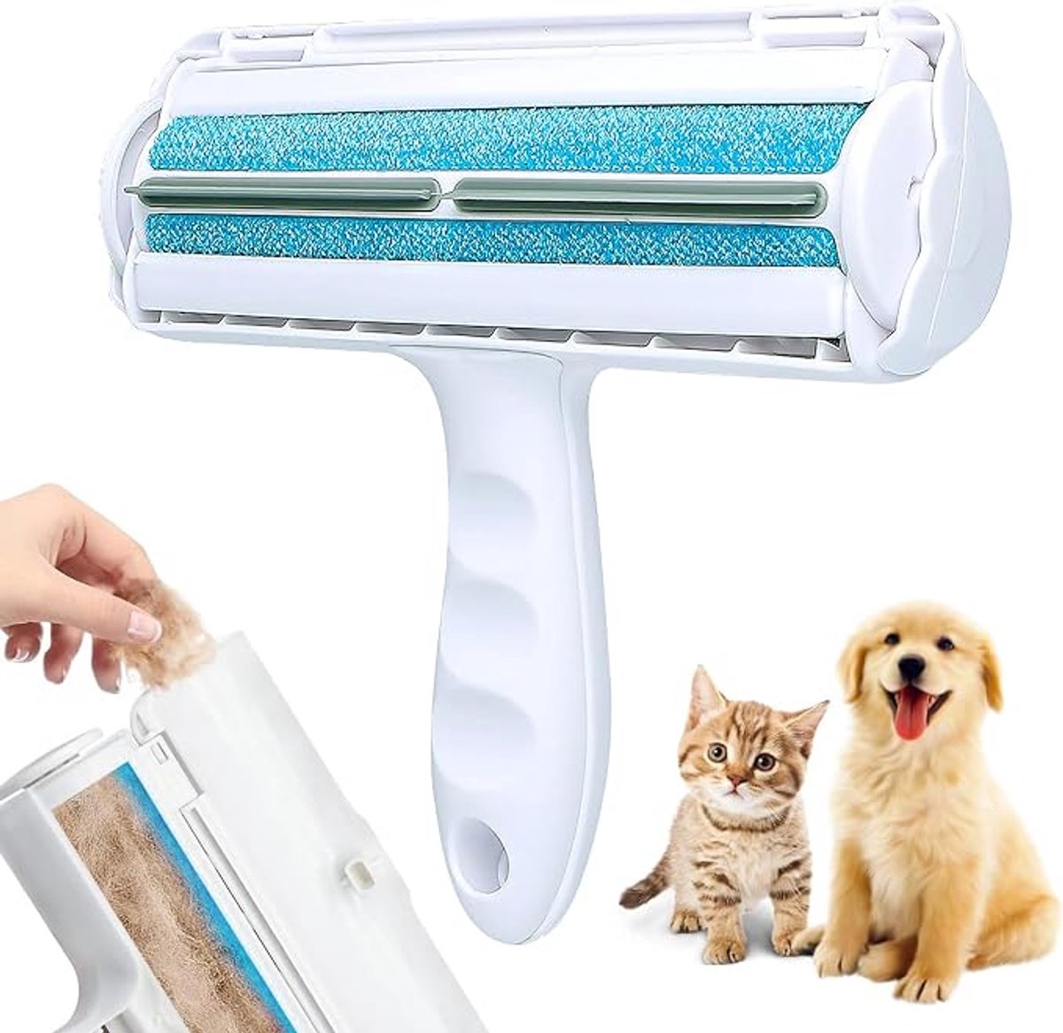 Herbruikbare Haarverwijderaar Voor Kat en Hond, Dubbelzijdig Rollend Systeem, Geen Vervangbare Lintjes Nodig Voor Kleding, Tapijt en Sofa Upgrade Herbruikbare Dierenhaarborstel, Eenvoudig Schoon Te Spoelen, Handig voor Thuisgebruik"