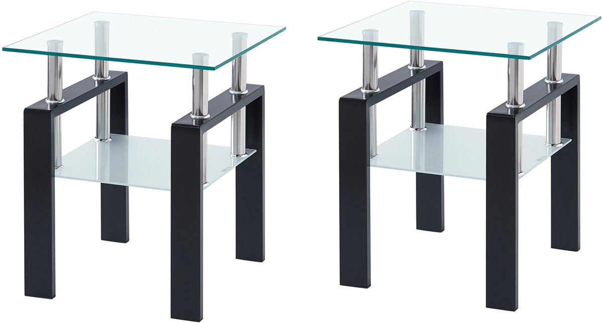 FloraGrace Bijzettafel - Transparante Gehard Glazen Set Van 2 - Modern Voor Woonkamer, Hal En Kantoor - Glas - 45X45X52 Cm Transparent