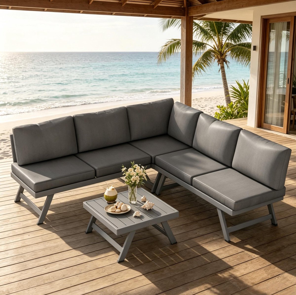 STILVORA Hoek Loungeset 5-Zits Met Tafel En Kussens Voor Tuin En Terras Aluminium Grijs