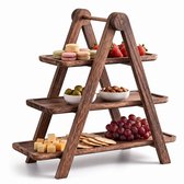 Cheqo® Etagere 3 Laags - Hout - Serveertoren - Serveerschaal - Serveerplank - Hapjesschaal - Fruitschaal - Serveerplateau - High Tea - Borrelplank - Tapasplank - Taartstandaard - Cupcake Standaard - Inklapbaar - Dienblad - Kaasplank