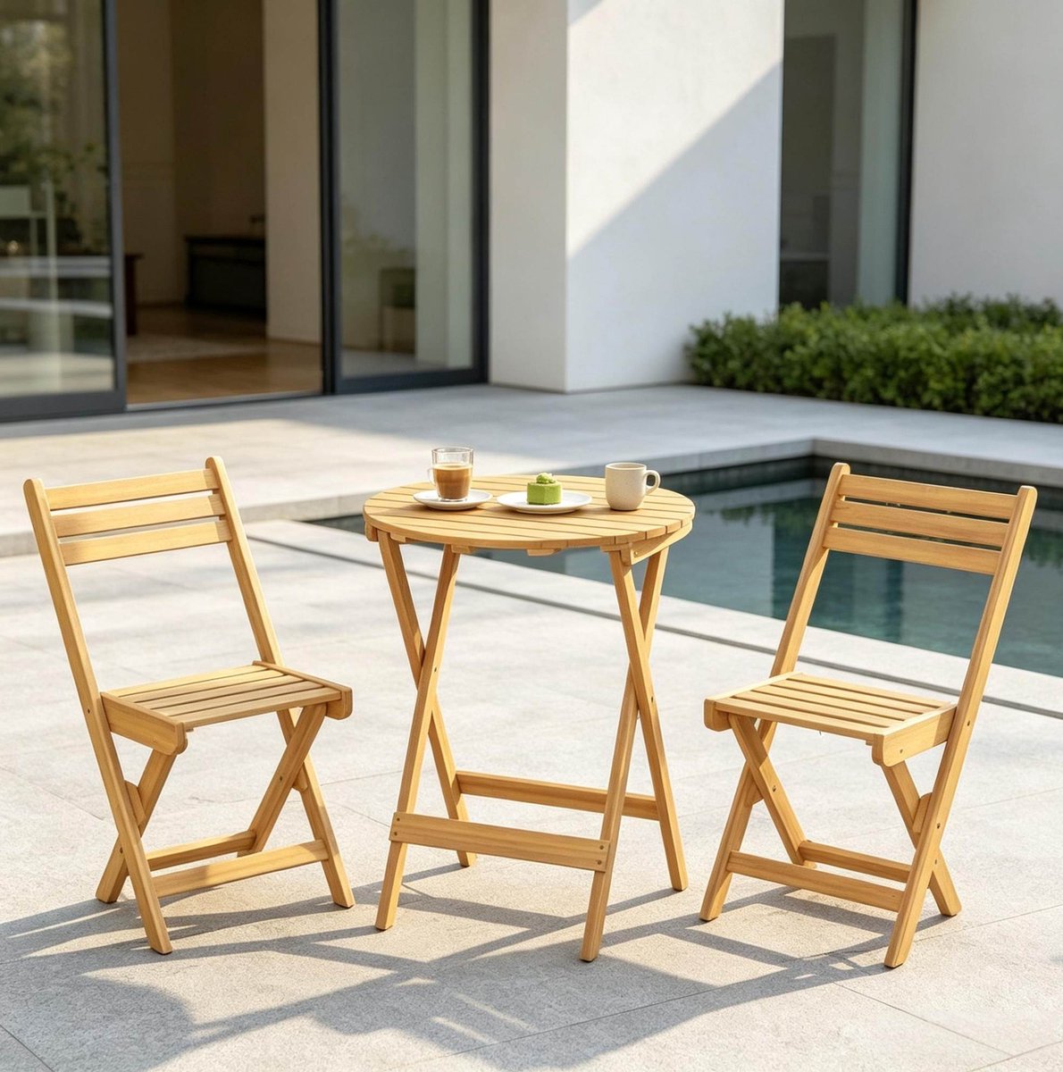 STILVORA Bistroset Rond 2 Personen - Opklapbare Tafel En Stoelen - Voor Tuin, Terras En Balkon - Acaciahout - Naturel Hout