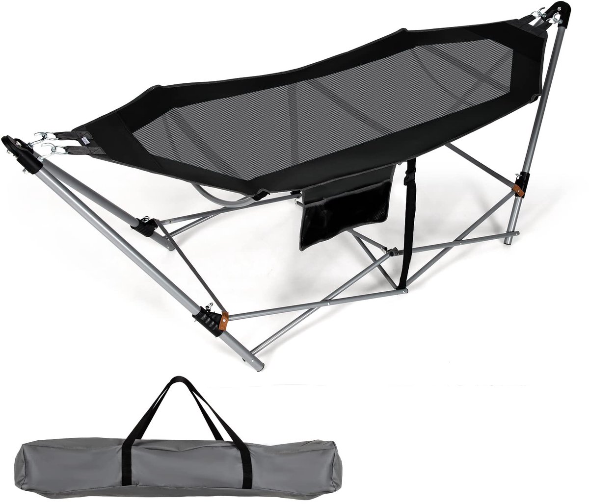 Famanu – Opvouwbare hangmat met frame tot 150 kg belastbaar, inclusief draagtas, ideaal voor binnen en buiten gebruik, zwart