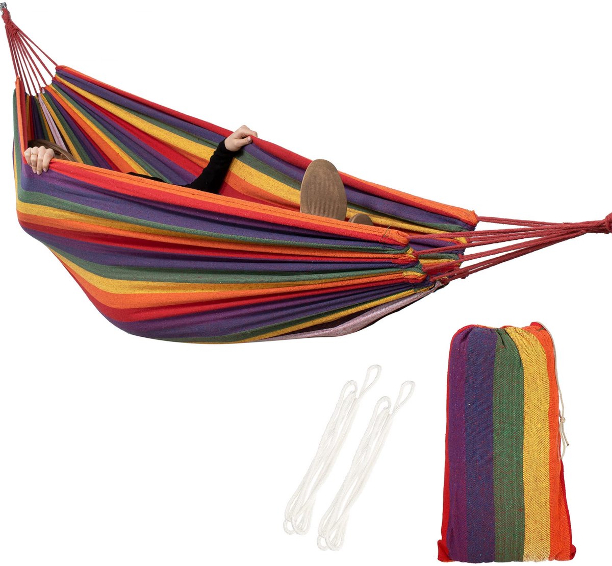 Famanu – Extra stevige hangmat inclusief opbergtas, multicolor, 200 x 150 cm, perfect voor ontspanning