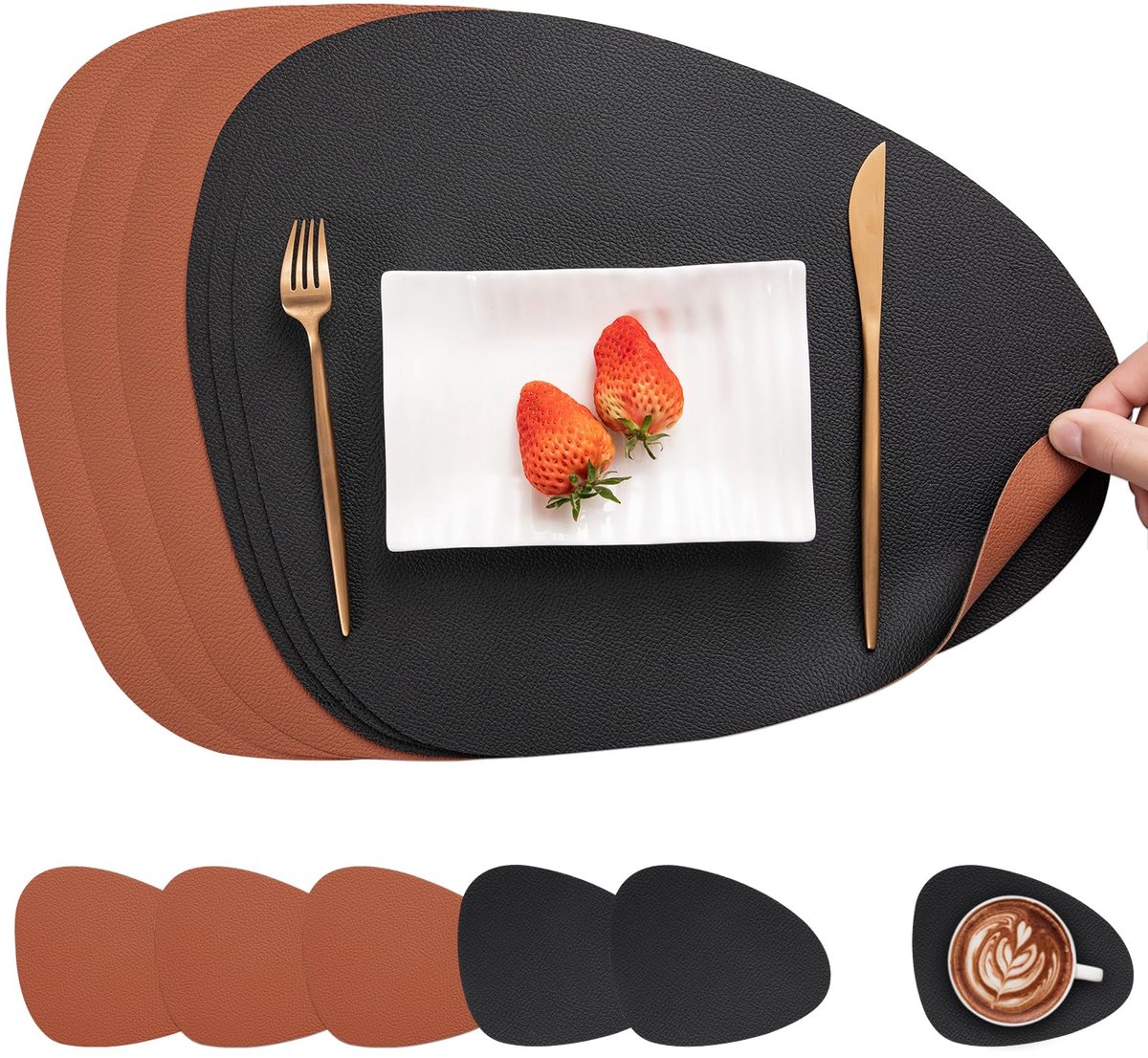 Famanu – Set van 6 placemats van kunstleer en onderzetters, ideaal voor tafelbescherming en decoratie