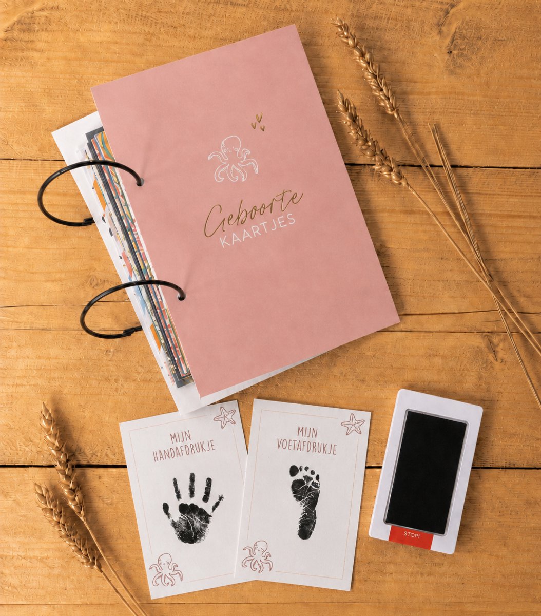 Goodz4All Bewaarbundel Geboortekaartjes met Hand- en Voetafdrukset – A5 – Roze met Goud – Kraamcadeau - Verzamelbundel Wenskaarten