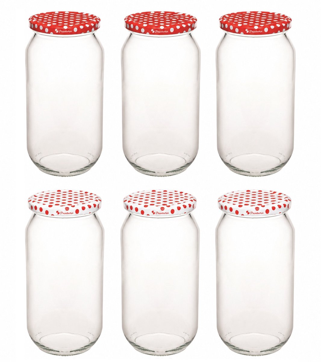 Pasabahce | 6X weckpot glas 1000 ml met schroefdeksel - weckpot - opbergpot - inmaakpot - glazen pot met witte en rode deksel