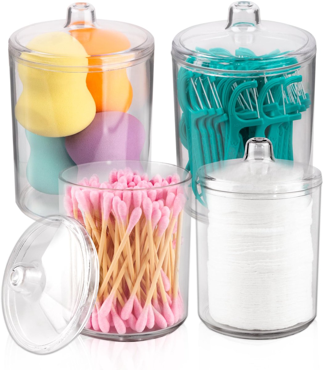 Qtip Houder Set, 4 Pack Clear Plastic Apothecary Potten met Deksels - ShopVlot