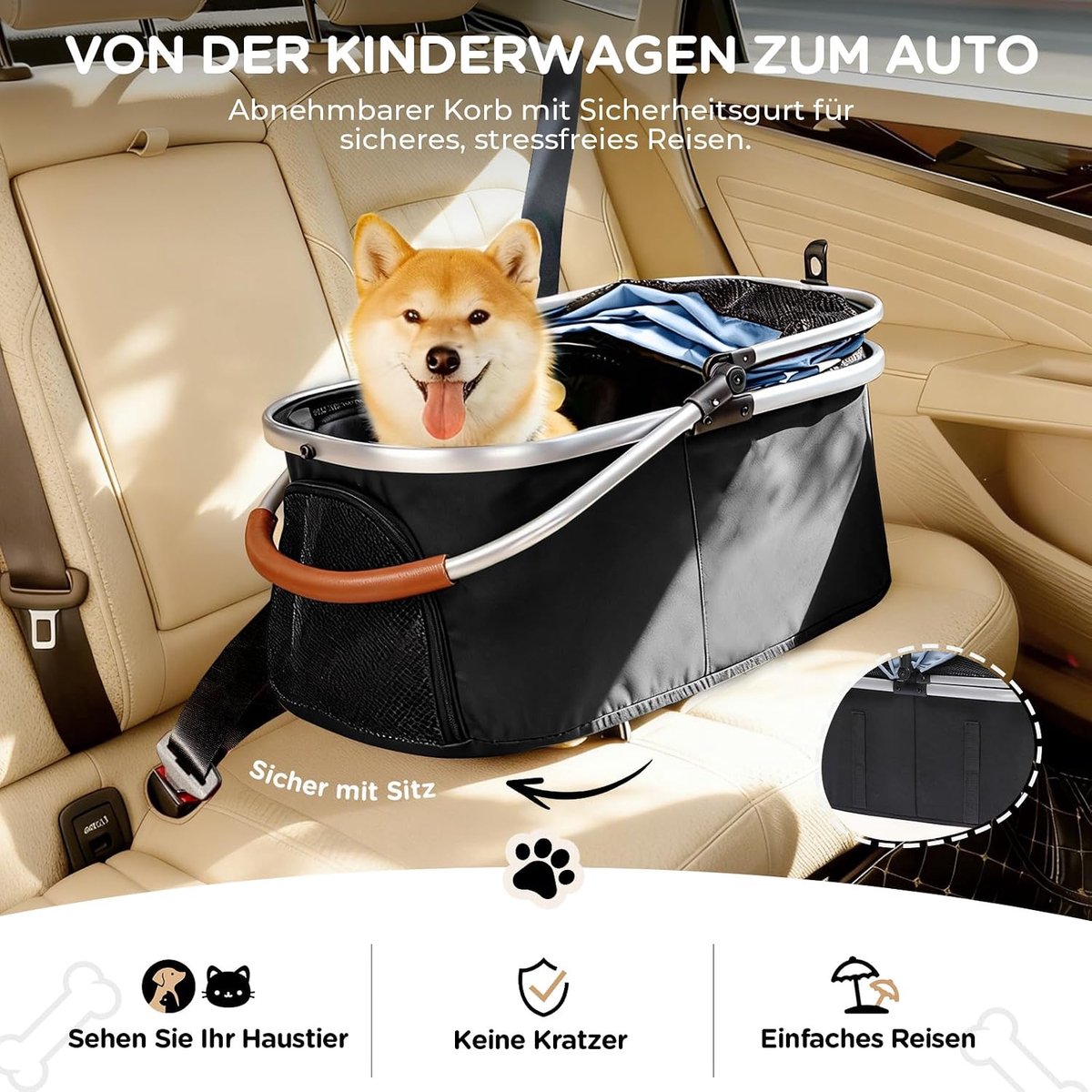 GTPLAYER - 4-in-1 Hondenwagen - Opvouwbaar tot 25kg met 360° Wielen - Hellblau