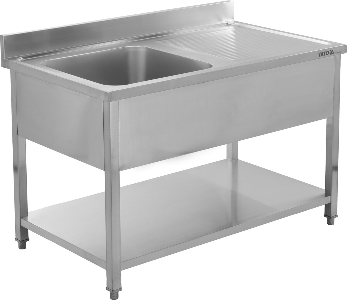 YATO Gastro RVS Spoeltafel 1400 x 700 mm met Diepe Spoelbak - Horeca Spoelkeuken Werktafel met Onderplank en Spatrand 100 mm - Roestvrij Staal SS201 - RVS Keukentafel 140 cm (YG-30905)