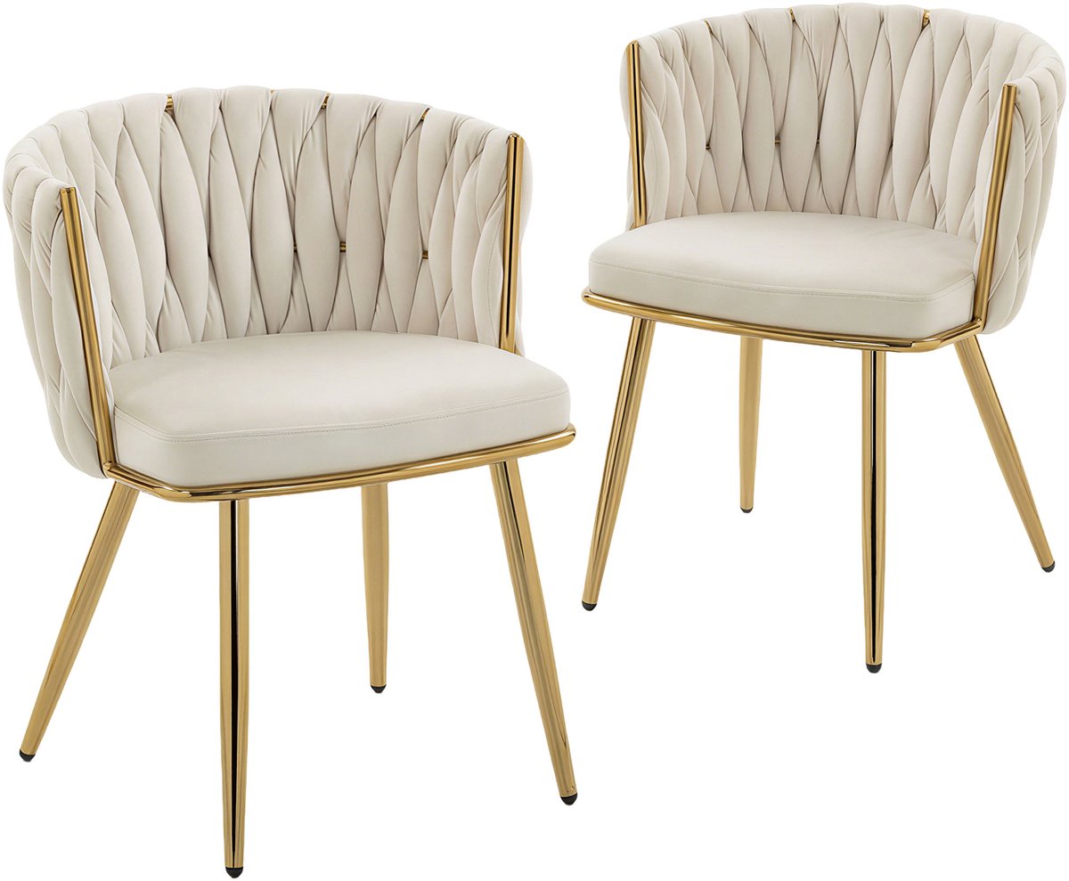 HOMCOM-Eetkamerstoel-Fluweel (100% polyester)-57 x 58 x 72 cm-Crème