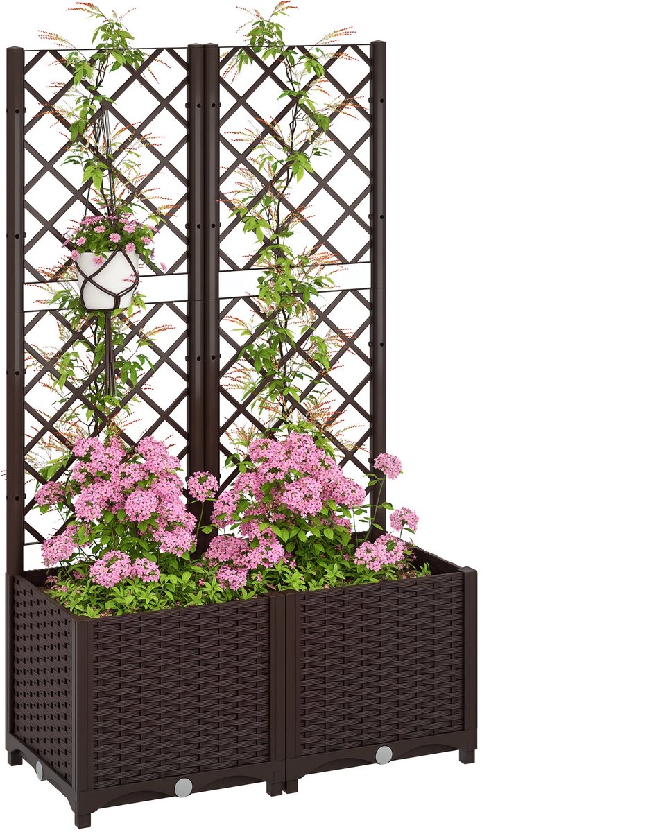 Sogiol® Verhoogde plantenbak met klimrek en 8 drainagegaten - gemaakt van PP - 80x40x135 cm - bruin