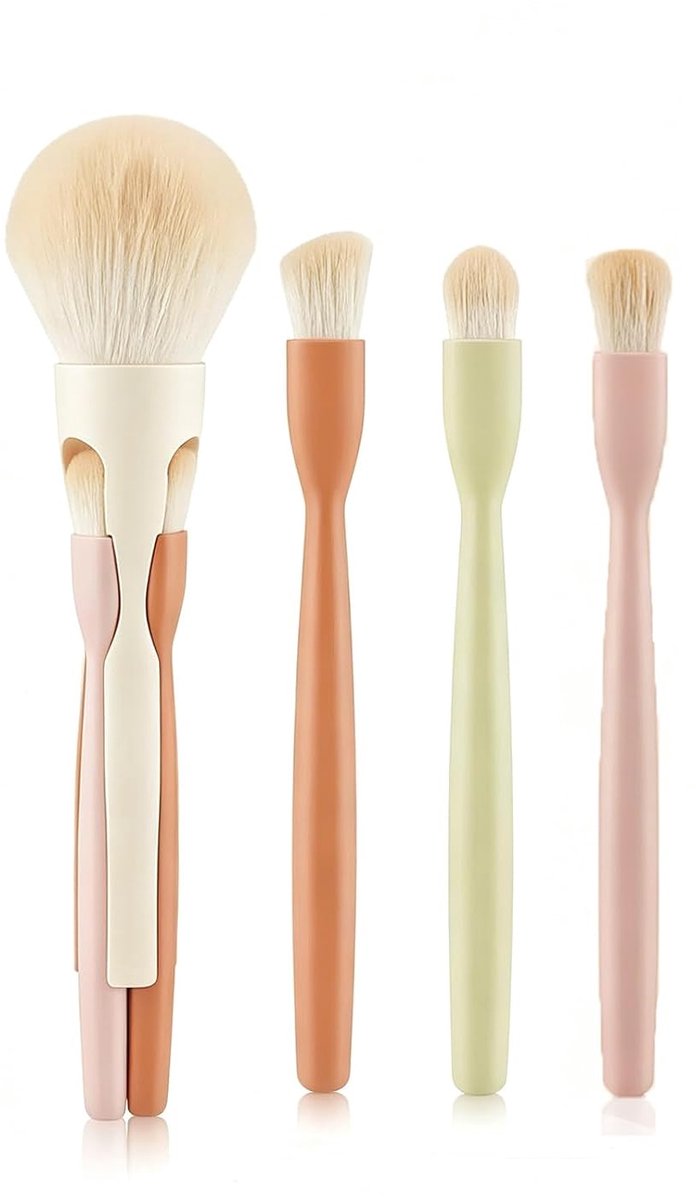 4-in-1 magnetische draagbare make-upkwastenset - Geschikt voor blush, oogschaduw en contour; synthetische haren; magnetische afneembare kwastkop; compact en draagbaar.