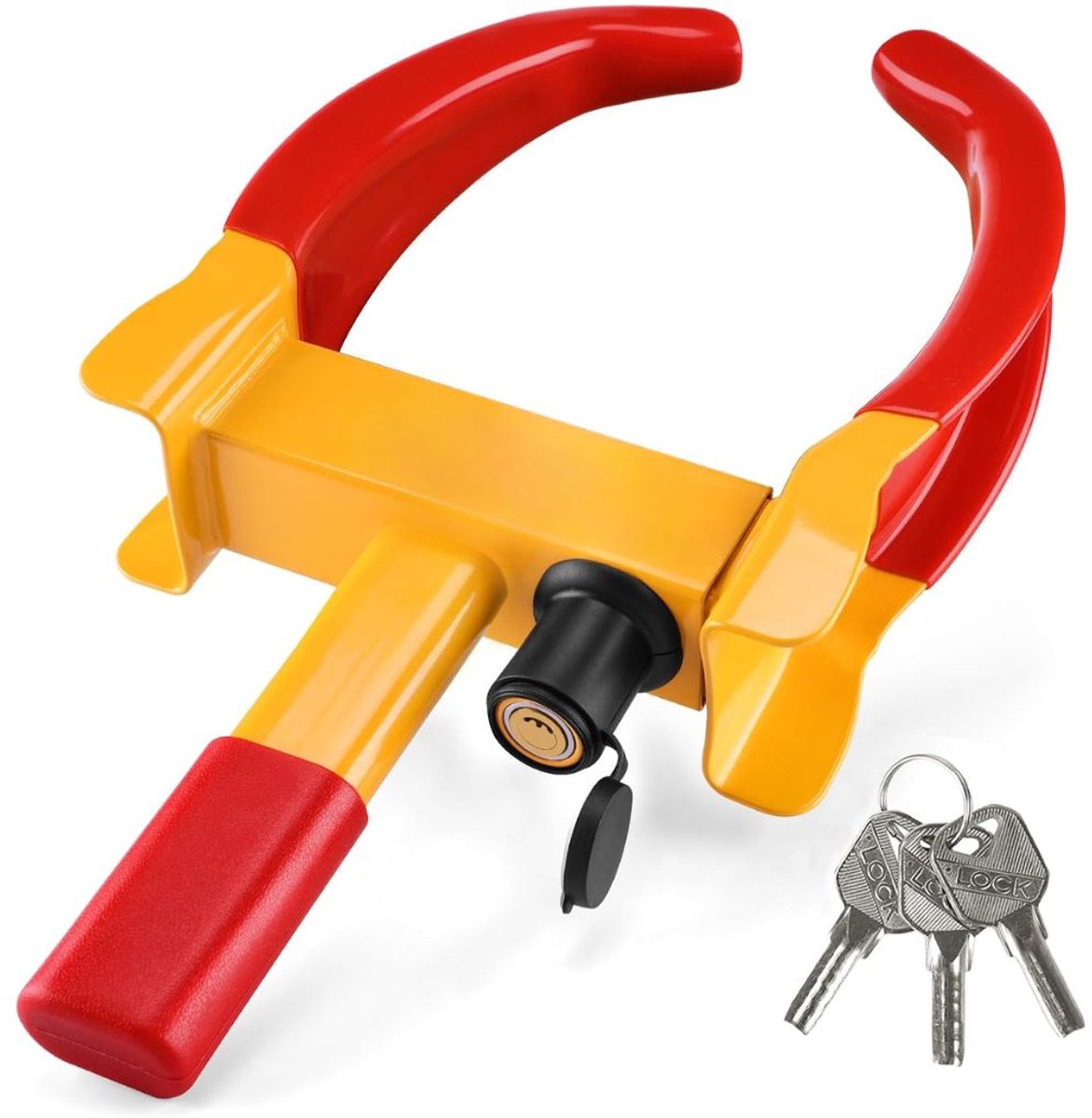 JCP® Wielklem - Wielklem Aanhanger - Voor Auto, Aanhanger, Caravan en Camper - Rood/Geel - 42cm x 23cm x 7cm