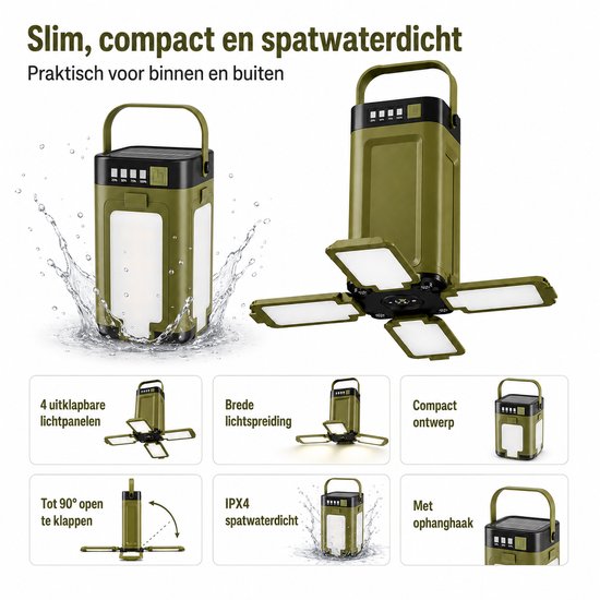 Noodlamp - Zonne-Energie & Powerbank - 6 Lichtstanden - Kampeerlamp - USB-oplaadfunctie - IPX4 — afbeelding 2