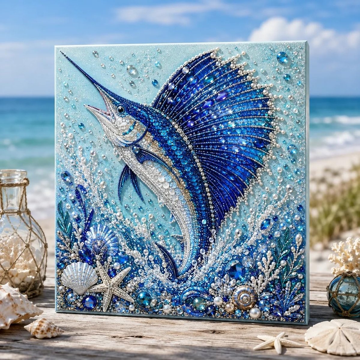 Casalora® 3D Diamant Schilderij DIY Kit Oceaan Parel – Diamond Painting Set met Lijst – Creatieve Hobby voor Volwassenen & Beginners – Wanddecoratie Cadeau – 20 x 20 cm