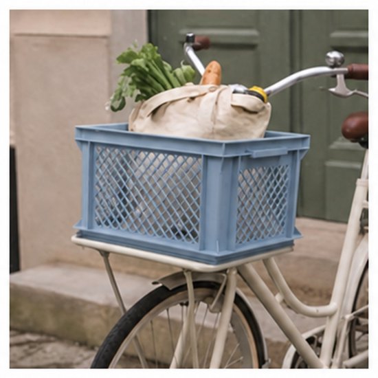 Vintag Fietskrat - 26 Liter - 40 x 30 x 22 cm - Kunststof - Steenblauw — afbeelding 4