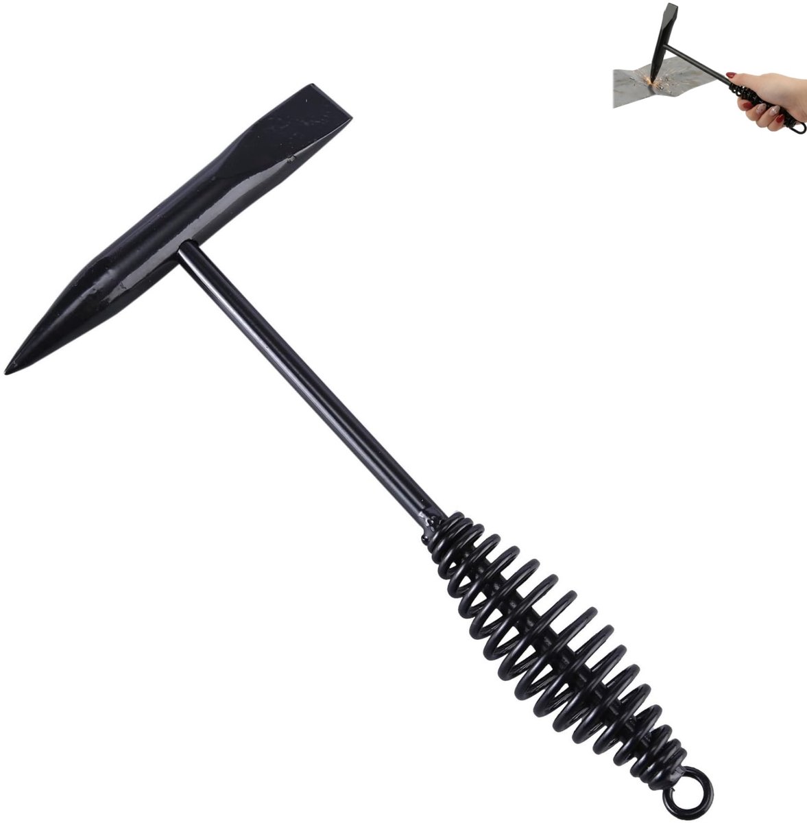 1 stuk - Lasreinigingshamer - Lasslakreinigingshamer met spiraalveerhandvat - 27 cm * 15,5 cm lasreinigingshamer - Met conische beitelkop - Gesmede dubbelzijdige hamer - Multifunctionele lashamer - Geschikt voor lasreiniging en ijsbreken