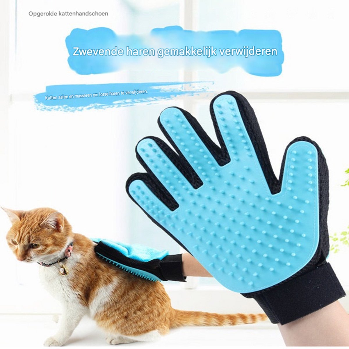 Huisdier Borstelhandschoen Met Siliconen Nopjes - Verwijder Losse Vacht, Masseert Huid Voor Katten en Kleine Honden-Zachte Borstelhandschoen Voor Dieren, Blauwe Siliconen Kam