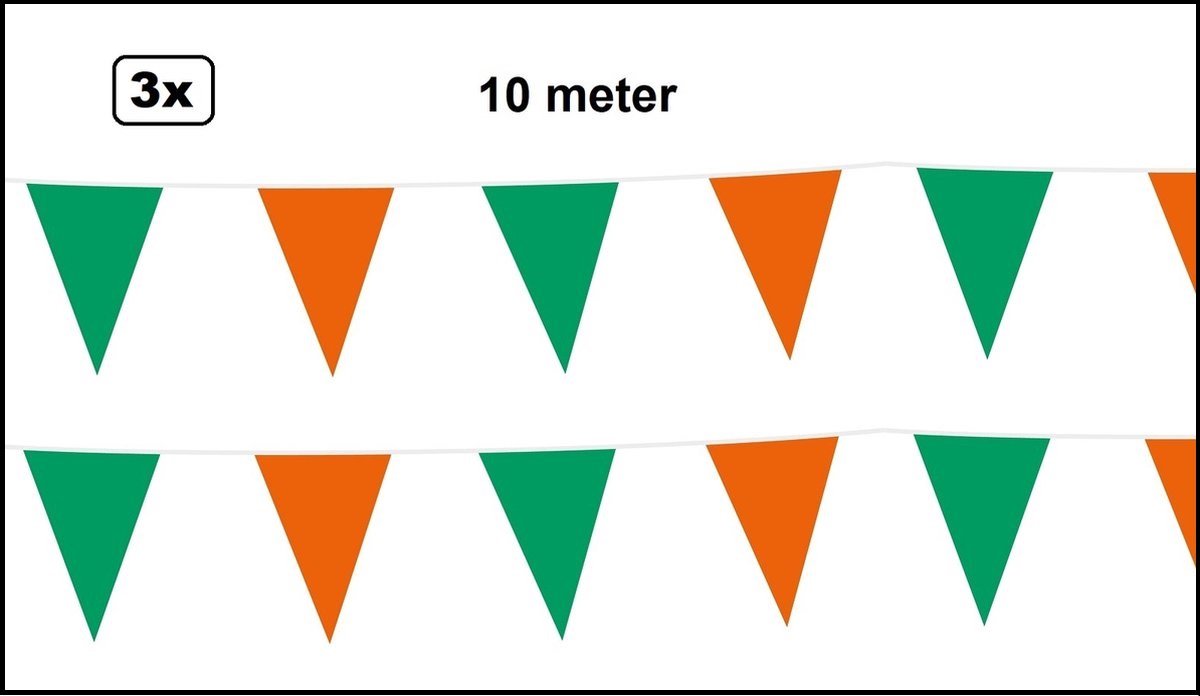 3 stuks Vlaggenlijn oranje/groen 1000cm - Dubbelzijdig bedrukt - Vlaglijn festival feest party verjaardag thema feest kleur