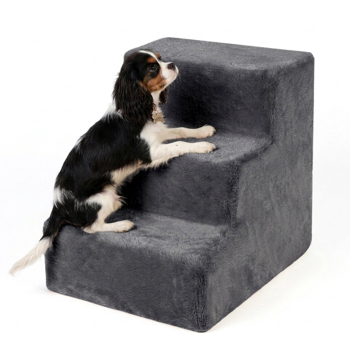 Famanu – Hondentrap met 3 treden, afmetingen HxBxD: 36,5 x 35 x 45 cm, maximaal 50 kg, grijs, ideaal voor het helpen van uw huisdier