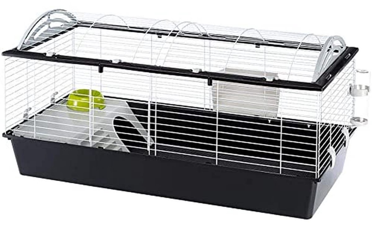 Famanu – Knaagdierkooi voor konijnen en cavia’s, 120 van metaal, accessoires inbegrepen: voerbak, drinkfles, kom, huis en ladder, 119 x 58 x 60 cm