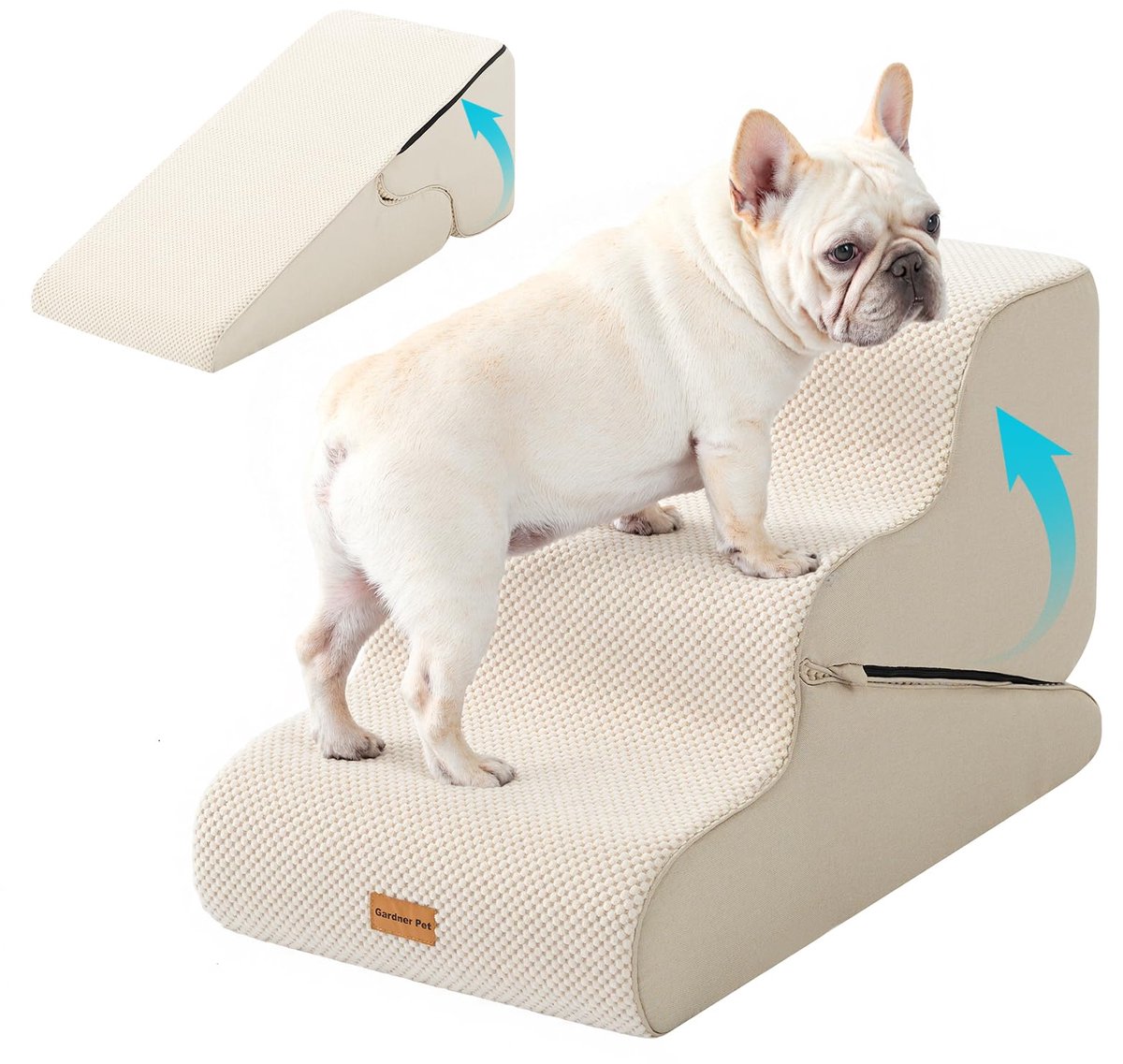 Famanu – Hondentrap voor kleine honden, 35/42 cm, met 3 treden, schuim met hoge dichtheid en antislip waterdichte bekleding, perfect voor bed en bank