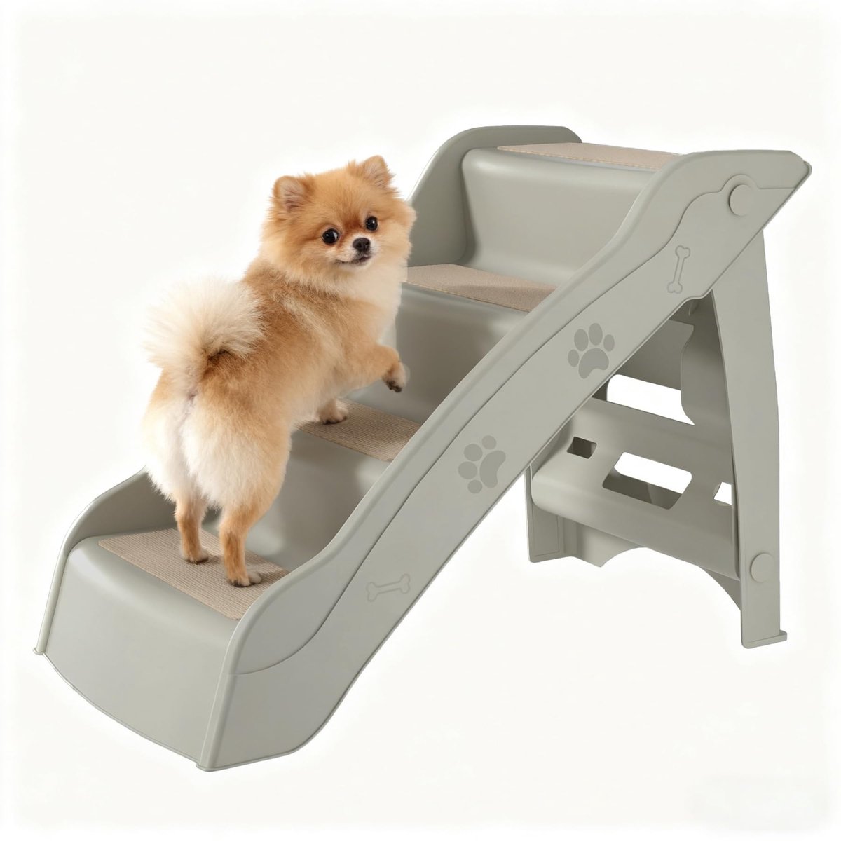 Famanu – Inklapbare hondentrap met 4 treden, stabiele steunstangen, 60 cm hoog, antislip mat voor kleine honden en katten, grijs