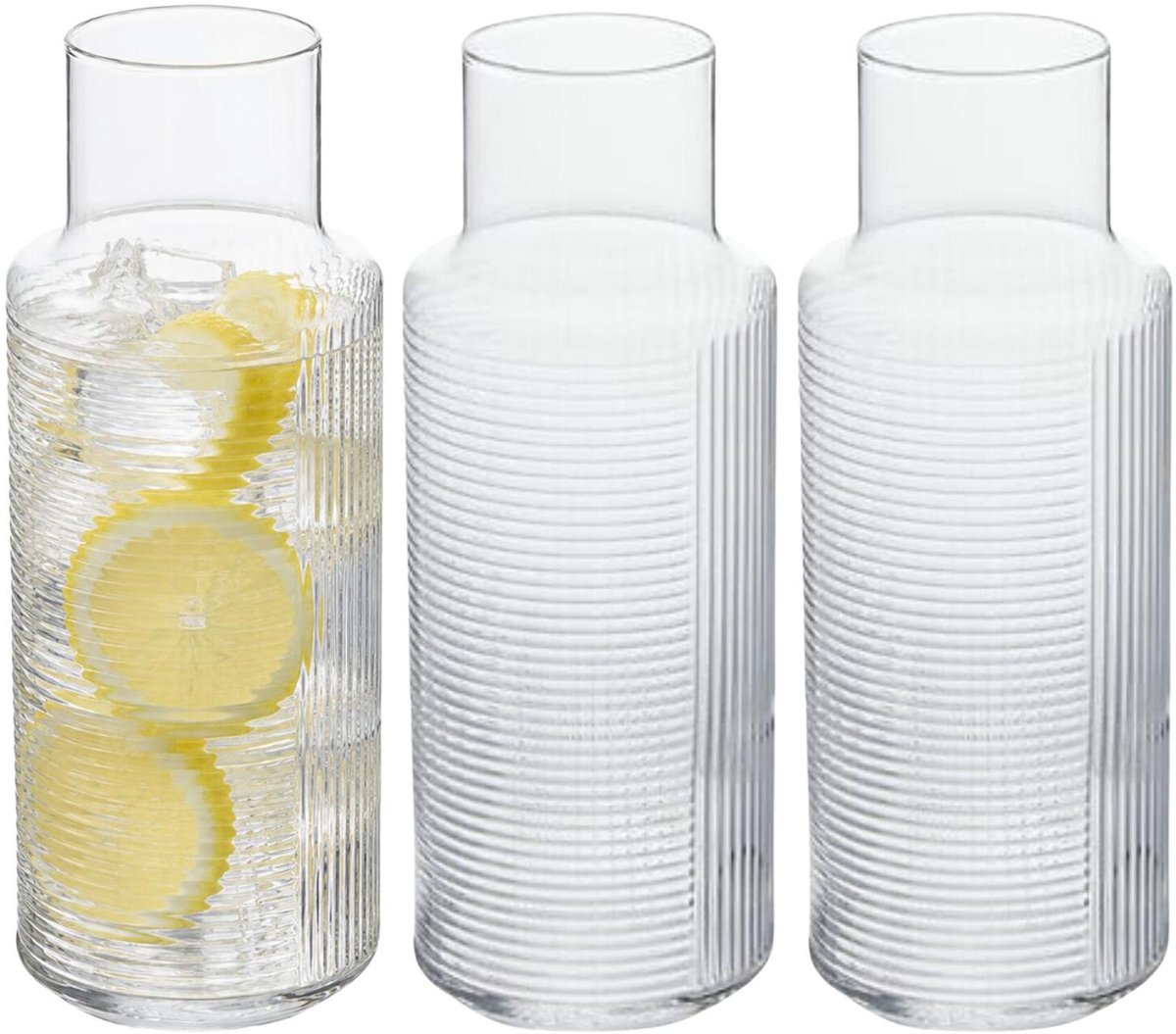 Secret de Gourmet schenkkan / water karaf - 3x - transparant glas - 1200 ml - D9 x H25 cm - Limonade/wijn/sappen