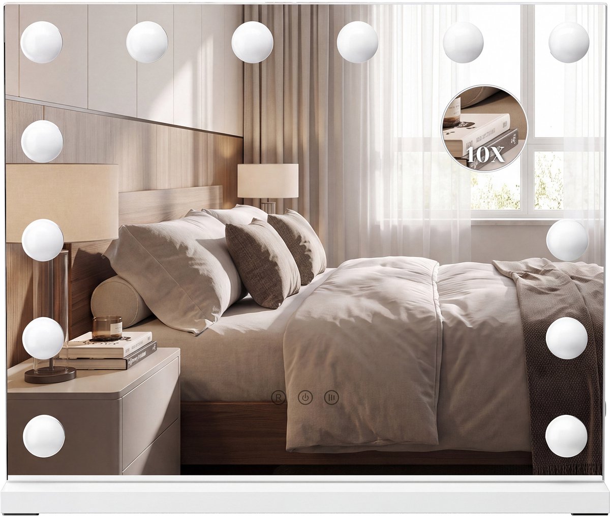 Auralum MAX Hollywood Spiegel met Verlichting - 50x42CM - 3 Lichtstanden - 14 LED Lampen - Make Up Spiegel met 10x Vergrootspiegel - Vanity Spiegel - Mirror - Dimbaar - USB Oplaadpoort - Wit