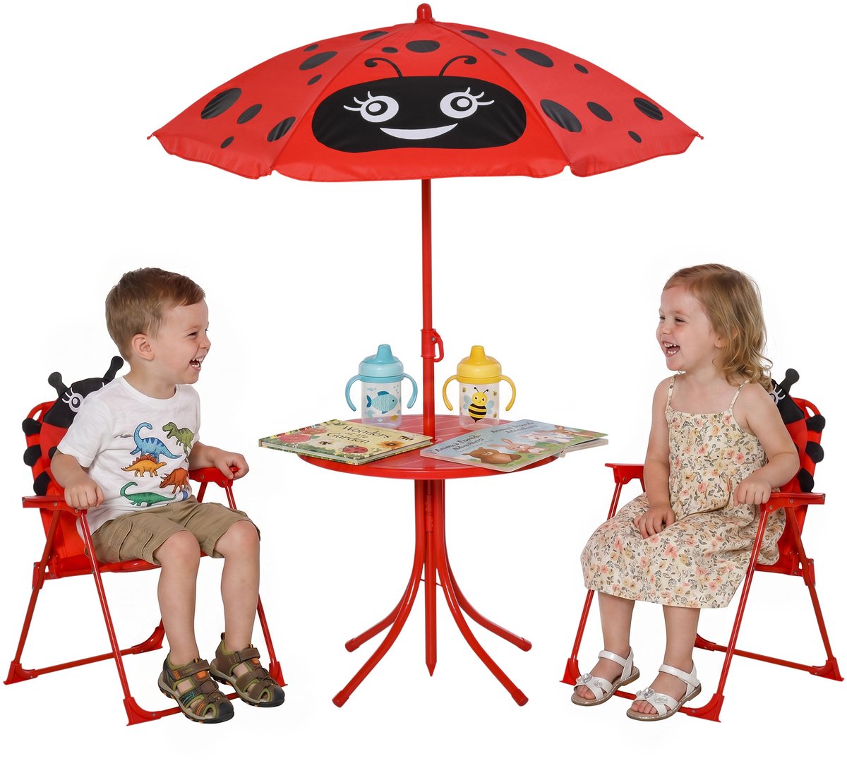 Outsunny Kinder tuintafel en -stoelenset - metaal - 50x50x46cm - rood