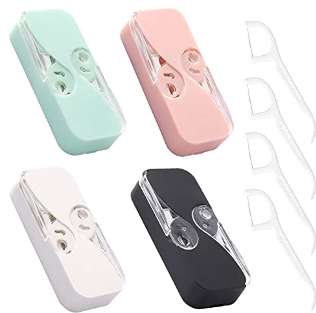 Namajunas - 4 stuks Draagbare flossdoosje - Met 48 floss picks - Tandenreiniging - Reinigen - Reis mondverzorgingsgerei - Dagelijkse mondhygiëne - Handig voor reizen, kamperen en onderweg - Tandenreiniging - Flosdraad - Tandenstokers