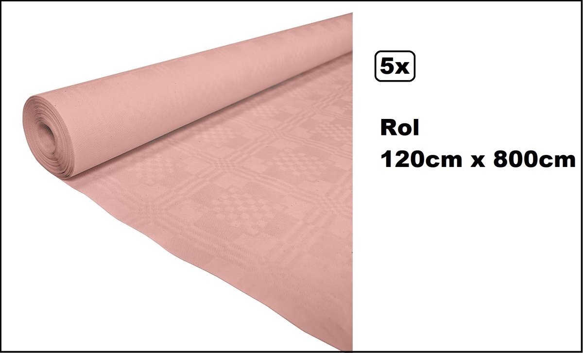 5 stuks Tafelrol tafelkleed licht roze 120cm x 800cm papier - totaal 40 meter - Party diner food festival eten fun thema feest party