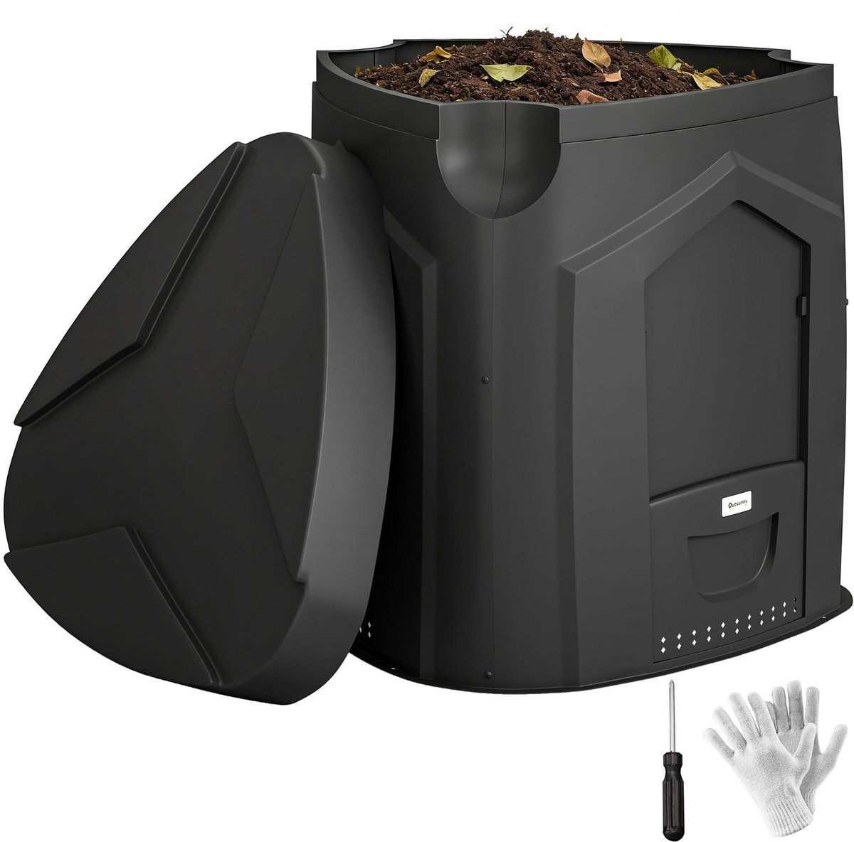 Famanu – Tuincomposter van 240L, thermocomposter, 78x75x78 cm, zwart