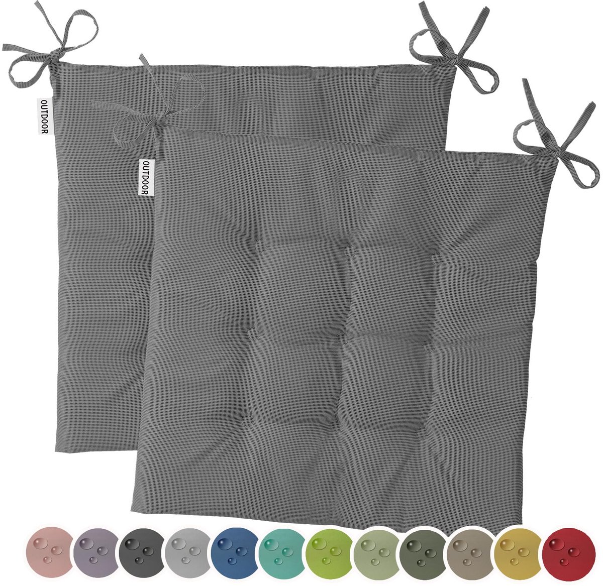Famanu – Set van 2 outdoor stoelkussens, waterafstotend en weerbestendig, tuinkussen, 40 x 40 cm, doorgestikt, geschikt voor tuinstoelen en tuinbanken, antraciet
