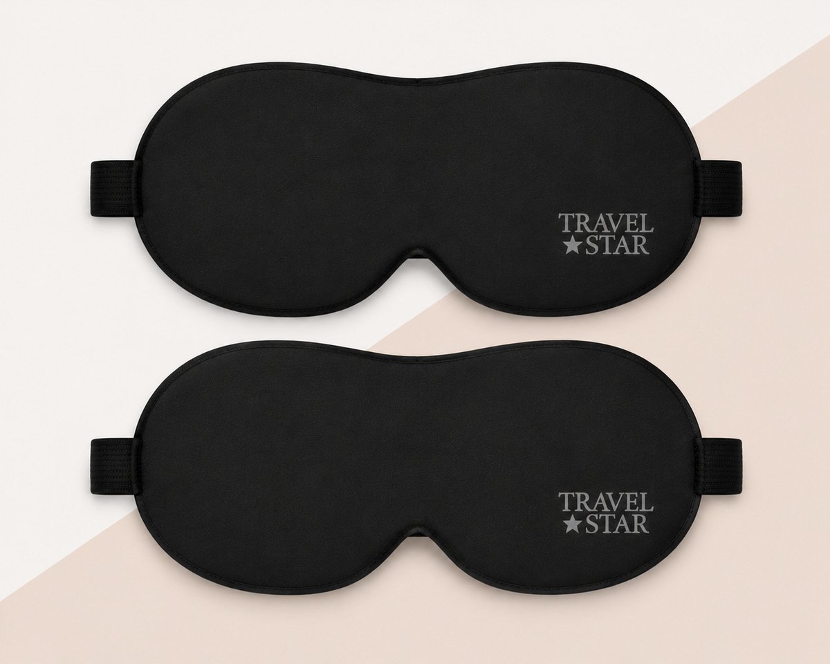 TravelStar 3D Slaapmaskers - 2-pack - 100% Verduisterend Oogmasker - Traagschuim - Ergonomische Blinddoek voor Slapen en Reizen - Zwart