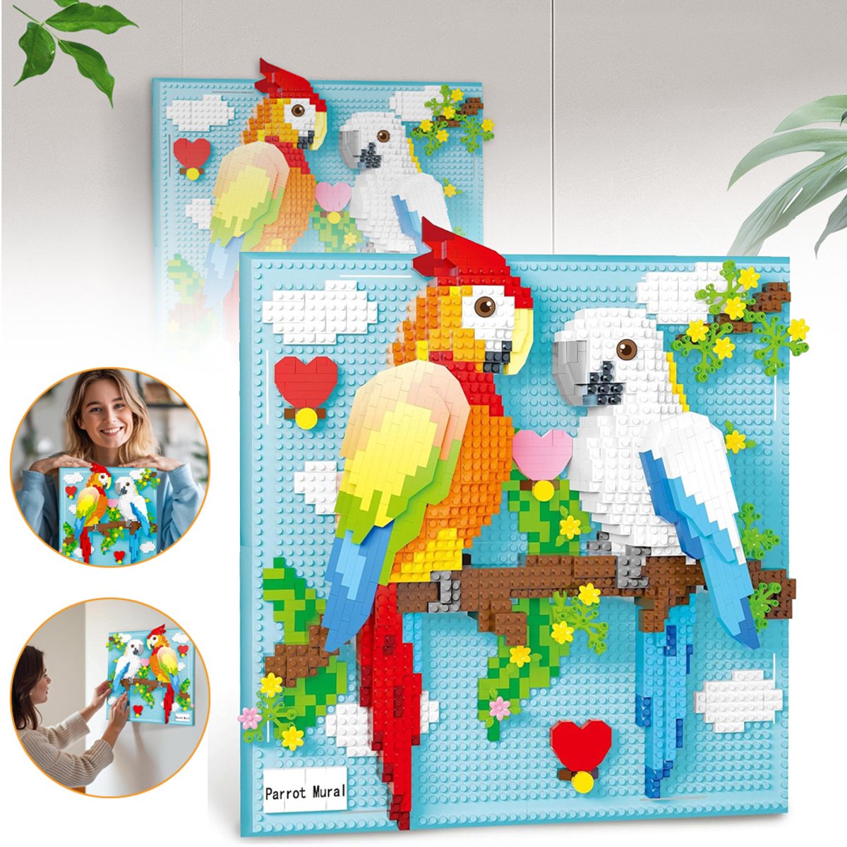 Parrot Mini Micro-Block Bouwset - 1700 Stuks Kleurrijke Vogel 3D-Muurdecoratie - Unieke Wanddecoratie Voor Thuis