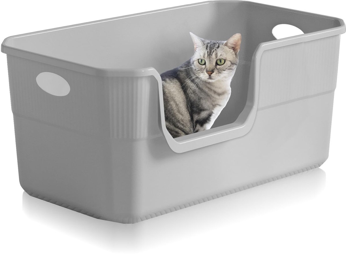 Famanu – Katten toilet met hoge rand, 50x35x22 cm, groot katten toilet voor katten en konijnen, ideaal voor kittens en grote katten (grijs Famanu – Katten toilet met hoge rand, 50x35x22 cm, groot katten toilet voor katten en konijnen, ideaal voor kittens en grote katten (grijs