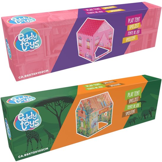 Eddy Toys Speeltent Speelhuisje - Prinsessen of Safari Print - Gemaakt van Polyester Materiaal - Geschikt voor Kinderen van 3 tot 8 Jaar - Afmetingen 95x72x102 cm - Kleur Roze of Oranje — afbeelding 3