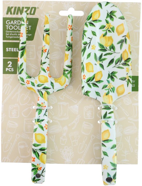 Kinzo Tuingereedschap Set 2-Delig - Tuingereedschapset met Plantschep en Handvork - Tuinschep Staal en Handvork Tuin - Decoratief Tuingereedschap Bloemenmotief van Kinzo — afbeelding 4