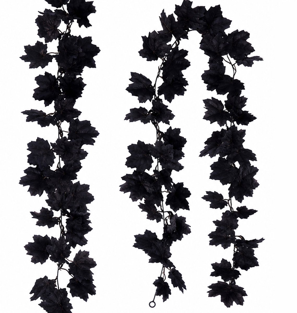 2 Stuks Kunstmatige Esdoorn‑bladeren Krans - 350cm Herfstdecoratie - voor Binnen en Buiten - Halloween en Thanksgiving Versiering - Realistische Herfstbladeren - Kunststof - eenvoudig op te Bergen - Zwart