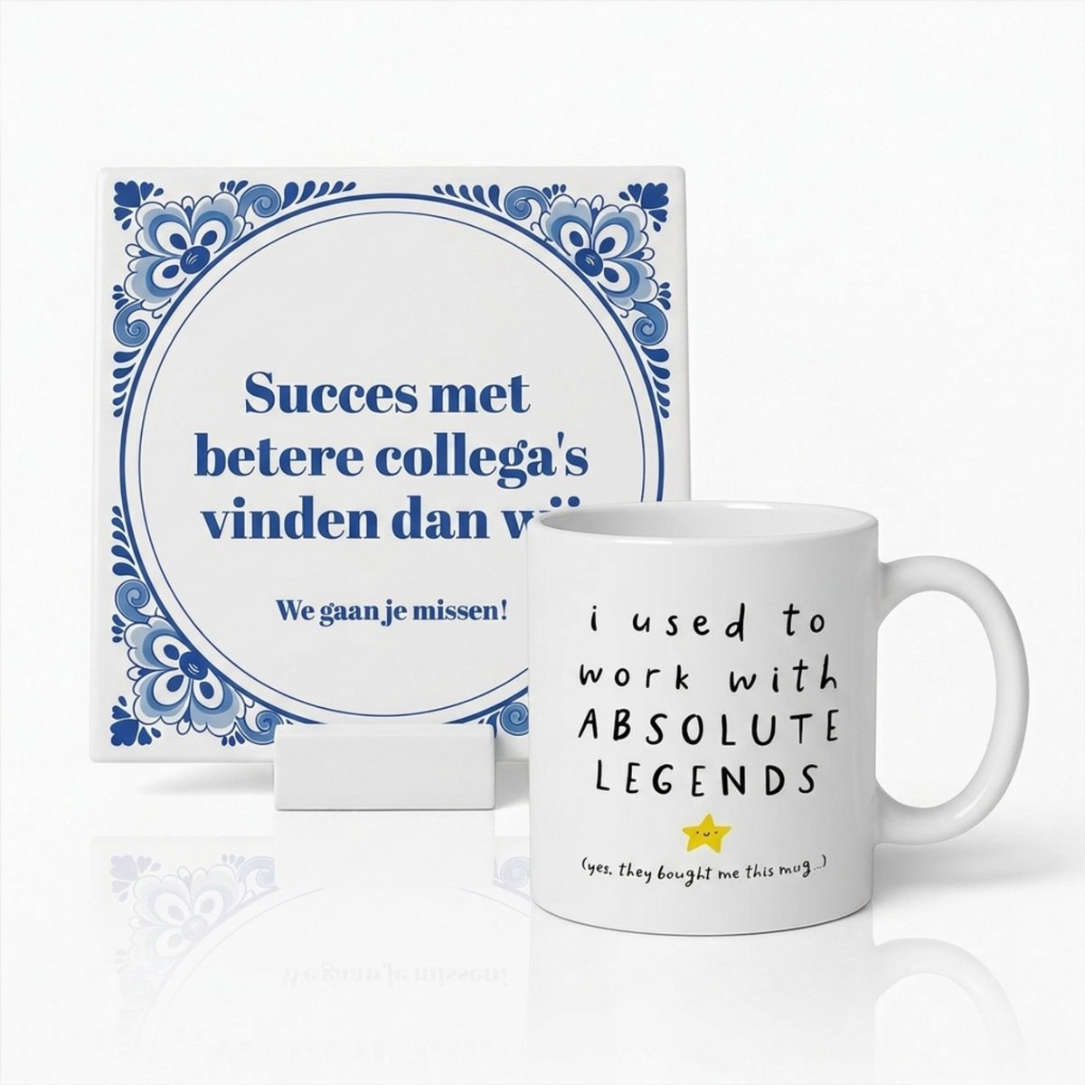Bedruk King Afscheidsset - Cadeauset met Mok en Spreuktegel - Afscheidscadeau voor Collega - Grappig Cadeau bij Vertrek, Laatste Werkdag of Nieuwe Baan - Mok 330 ml en Tegel 15 x 15 cm met Houder