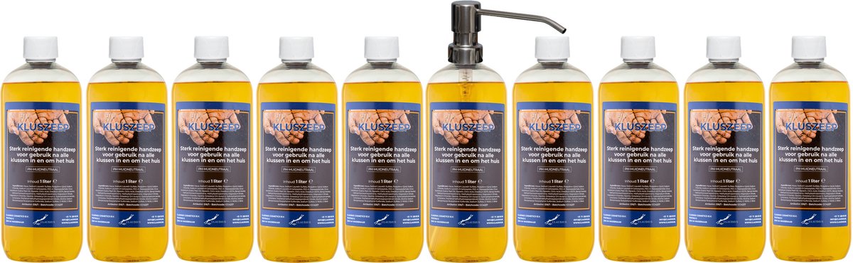 Kluszeep 1 liter - set van 10 stuks - met gratis RVS zilverkleurige pomp - Voordeelverpakking