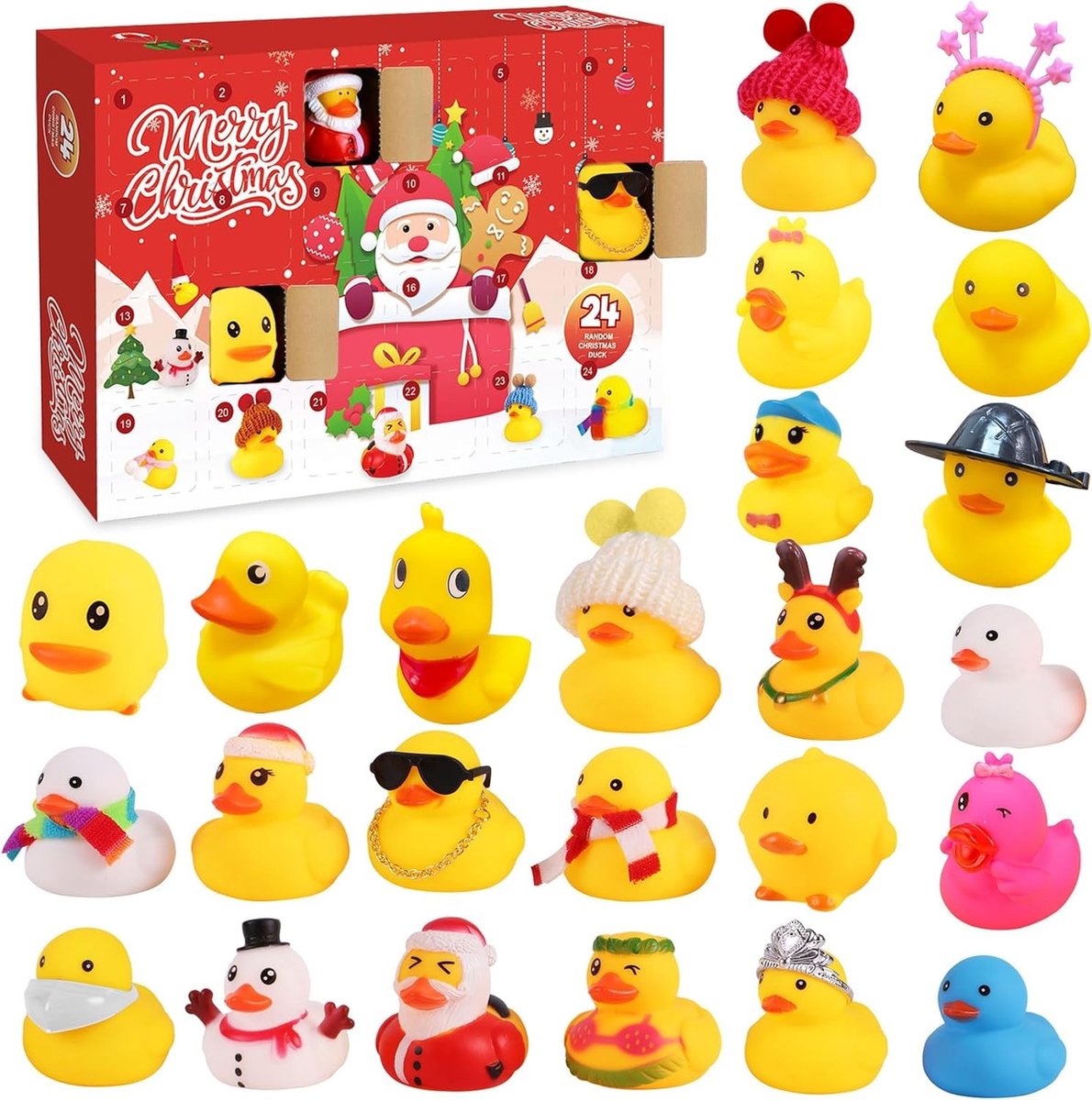 Adventskalender met Rubber Eenden voor Kinderen, 24 Dagen Kerst Countdown, Perfect Cadeau voor Feestdagen en Verjaardagen