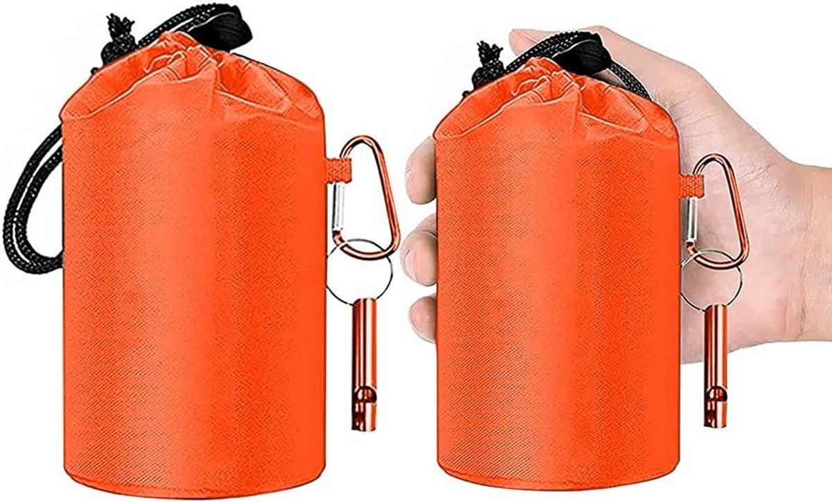 Survival Slaapzak voor Noodsituaties, Bivvy Bag Set van 2, Gealuminiseerde Film, Ideaal voor Camping, Wandelen en Outdoor Avonturen met Fluit en Karabijnhaak