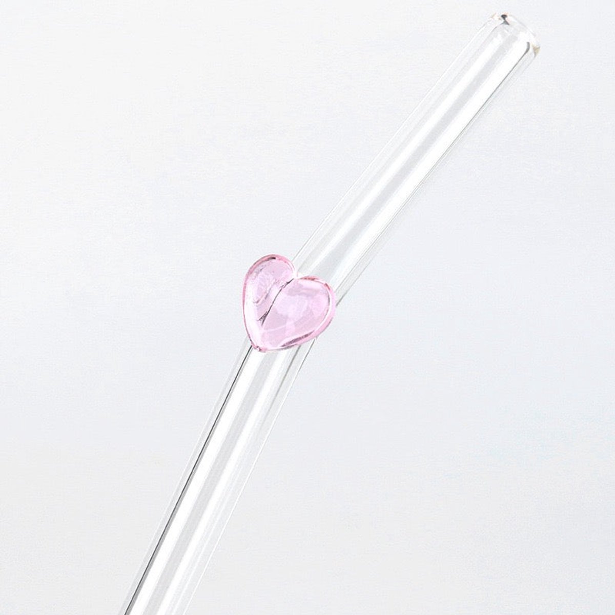 Stasia Glazen Rietje met Roze Hart Set van 5 – Transparant Drinkrietje – Glazen Rietje – Luxe Design
