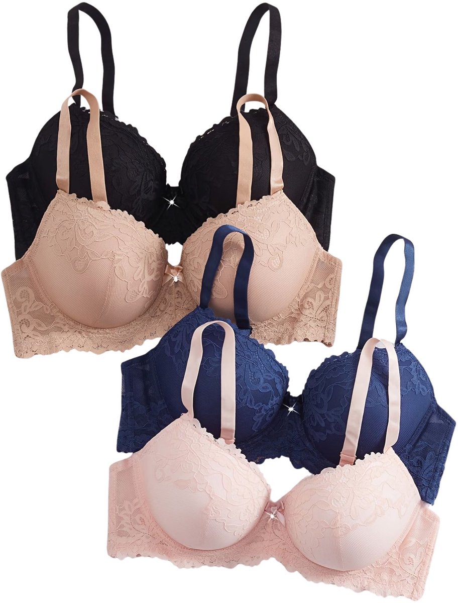 Currero BH Zonder Beugel - Strapless - Zonder Bandjes - Met Voorsluiting - Push-up Bh's - Comfort Beha - Comfortabel - Grote Sluiting - Zwart + Blauw + Khaki + Roze - Cupmaat