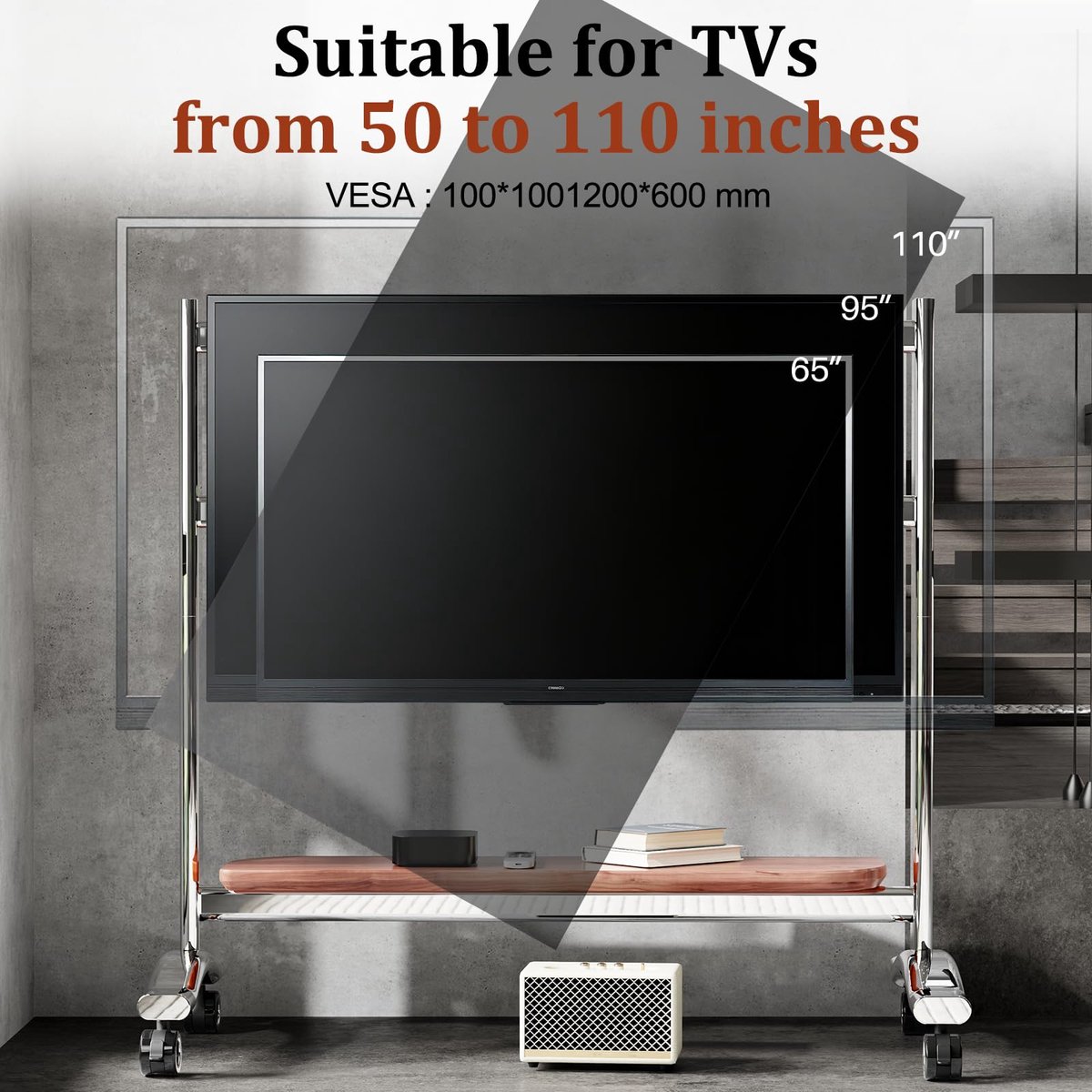 Mobiele tv-standaard op wielen 50-110 inch - hoogte verstelbaar - met plank - ideaal voor flexibele gebruik - ShopVlot