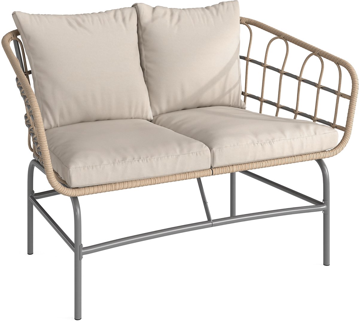 Outsunny Rattan Tweezitsbank - Geweven hars, metaal - 120 x 67 x 79 cm - Bruin